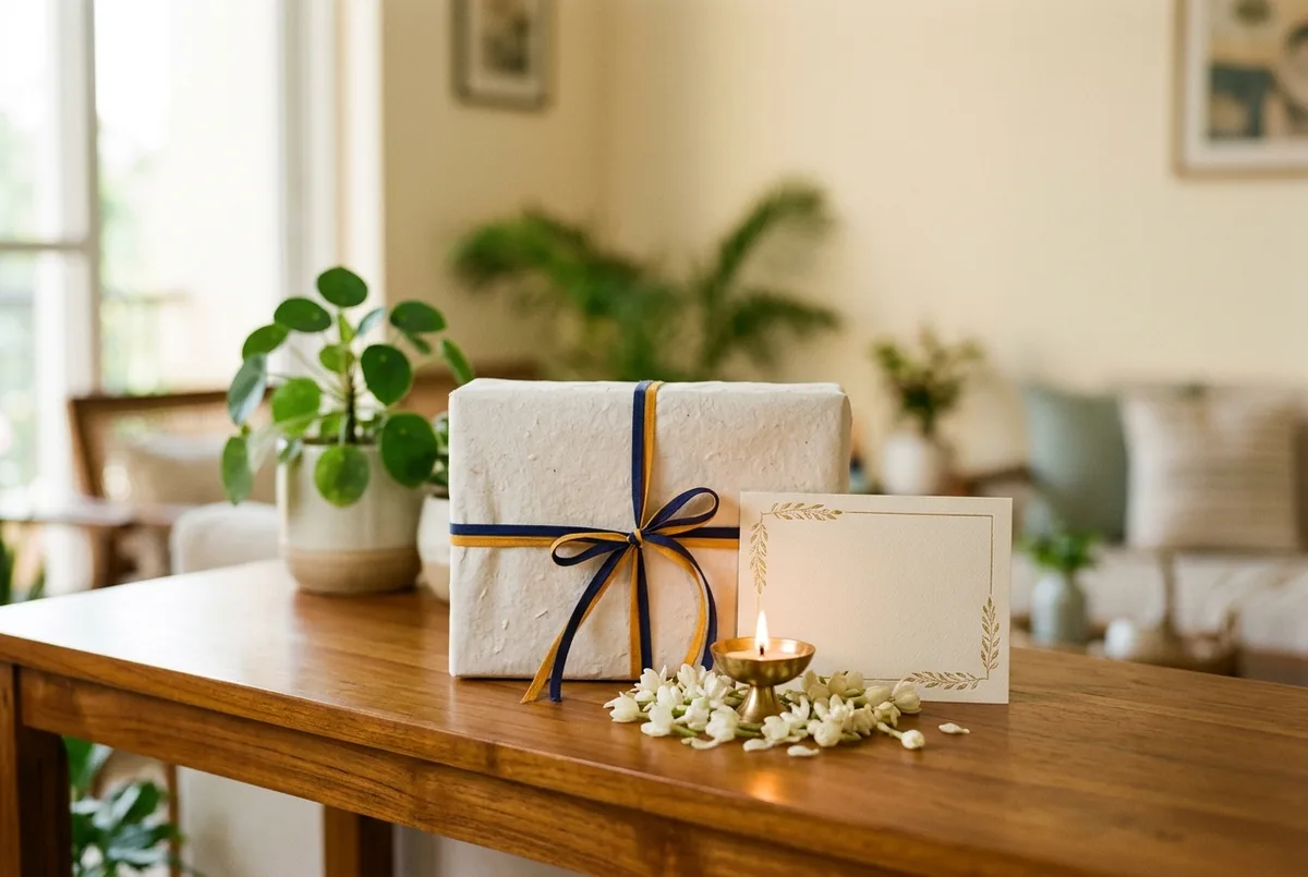 Family Foundation Gift keepsake cloth-bound box with marigold ribbon